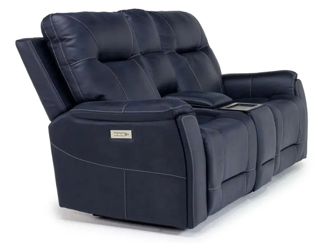 Mor Furniture Kingston 3 Power Console Loveseat In Ocean Blue