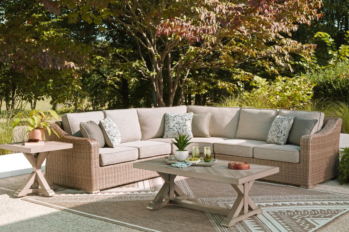 Mor Furniture Laguna Heights Outdoor 3 Piece Sectional In Beige