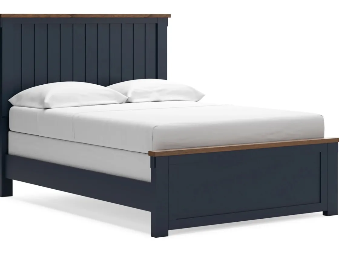 Mor Furniture Landocken Panel Bed, Dresser, Mirror & Nightstand In Brown/Blue, Twin