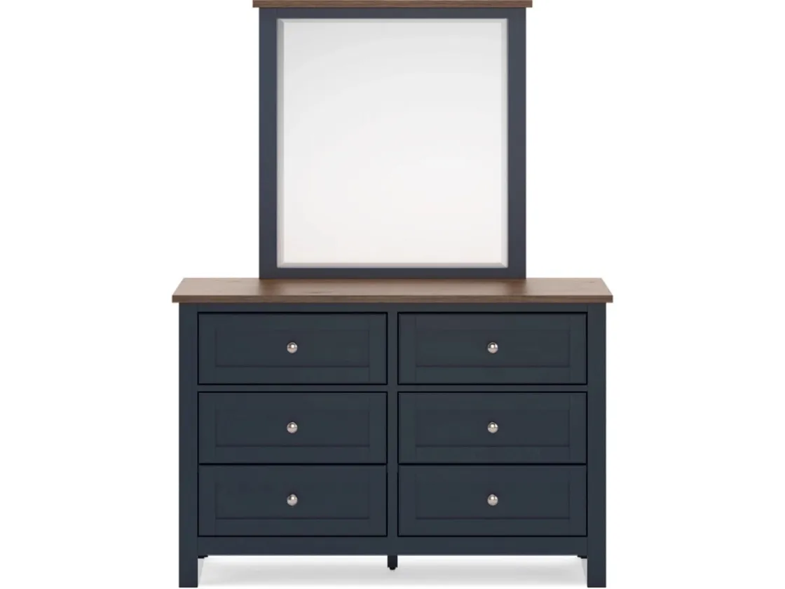 Mor Furniture Landocken Panel Bed, Dresser, Mirror & Nightstand In Brown/Blue, Twin