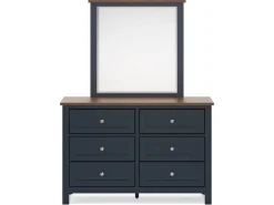 Mor Furniture Landocken Panel Bed, Dresser, Mirror & Nightstand In Brown/Blue, Twin