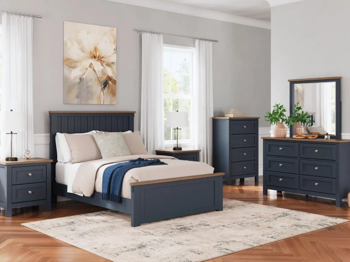 Mor Furniture Landocken Panel Bed In Brown/Blue, Twin