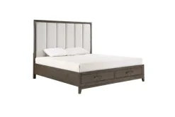 Mor Furniture Landon Upholstered Panel Bed W/ Storage, Dresser, Mirror & Nightstand In Walnut, Queen