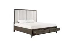 Mor Furniture Landon Upholstered Panel Bed W/ Storage, Dresser, Mirror & Nightstand In Walnut, Queen