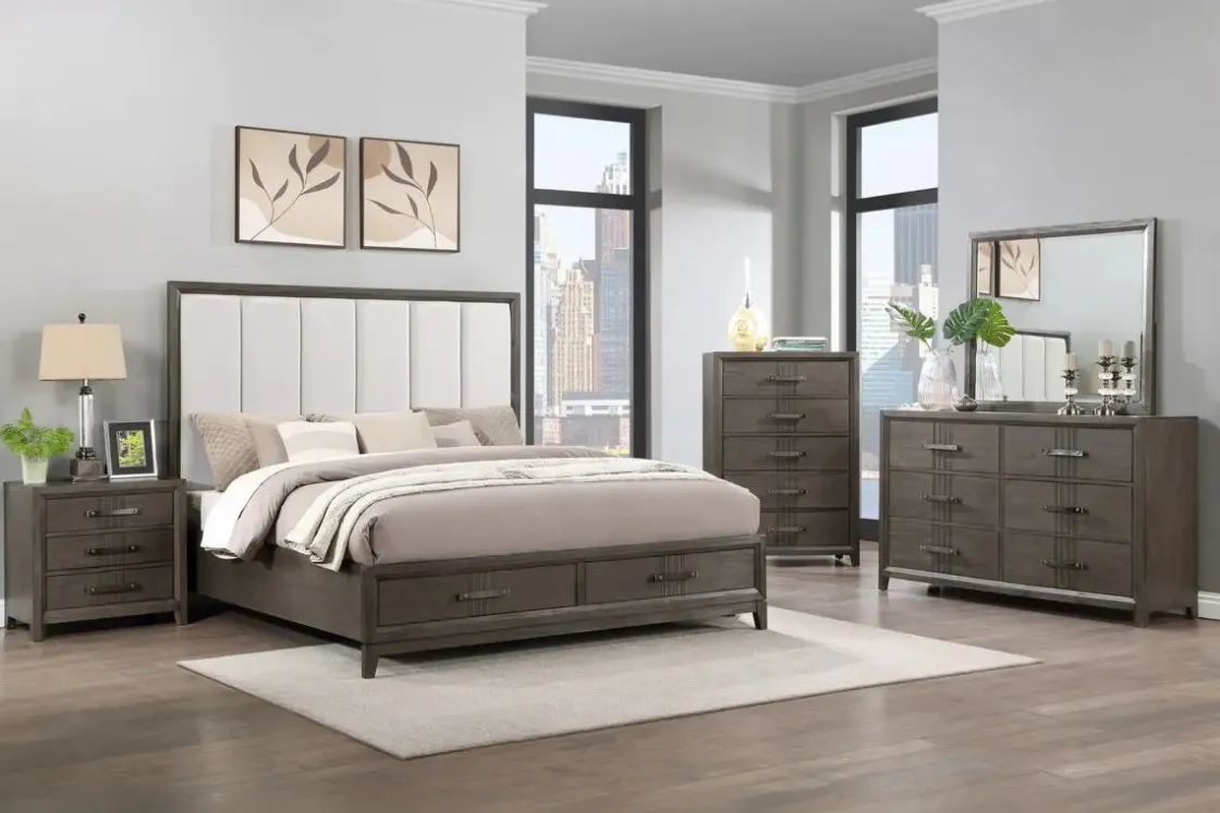 Mor Furniture Landon Upholstered Panel Bed In Walnut, Queen