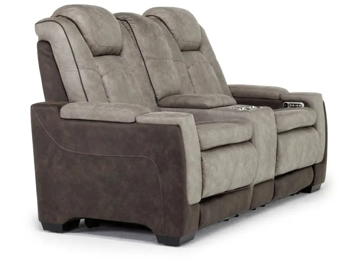 Mor Furniture Lantana 2 Power Console Loveseat In Rocky Gray/Brown