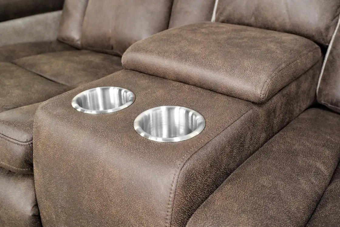 Mor Furniture Lantana 2 Power Console Loveseat In Rocky Gray/Brown