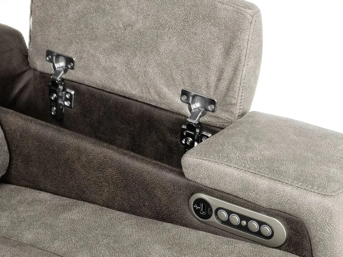 Mor Furniture Lantana 2 Power Console Loveseat In Rocky Gray/Brown