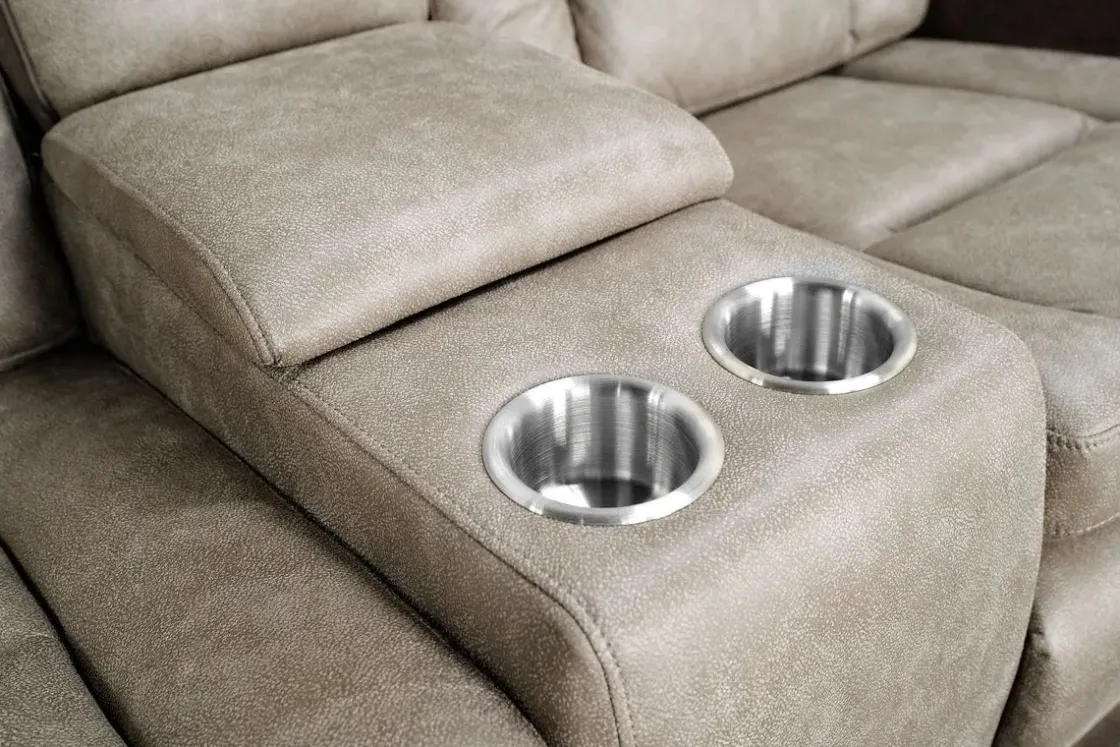 Mor Furniture Lantana 2 Power Console Loveseat In Rocky Gray/Brown