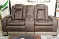 Mor Furniture Lantana 2 Power Console Loveseat In Rocky Gray/Brown