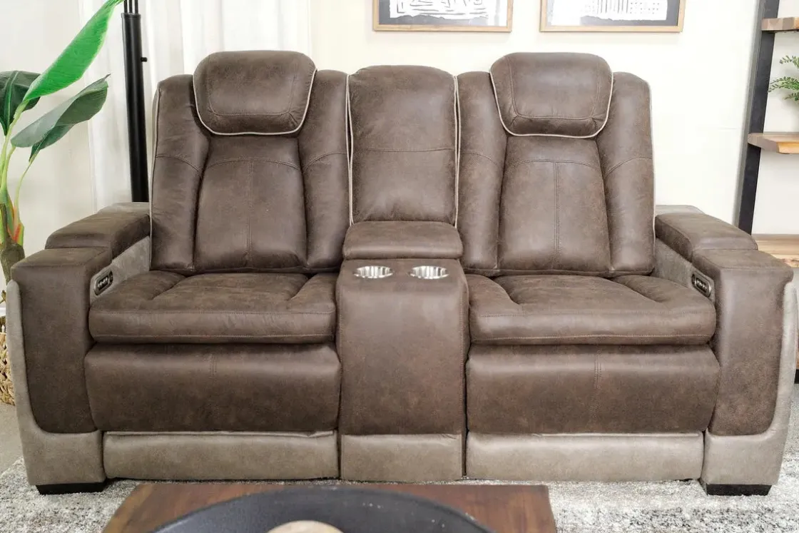 Mor Furniture Lantana 2 Power Console Loveseat In Rocky Gray/Brown