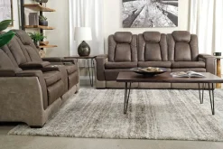 Mor Furniture Lantana 2 Power Console Loveseat In Rocky Gray/Brown