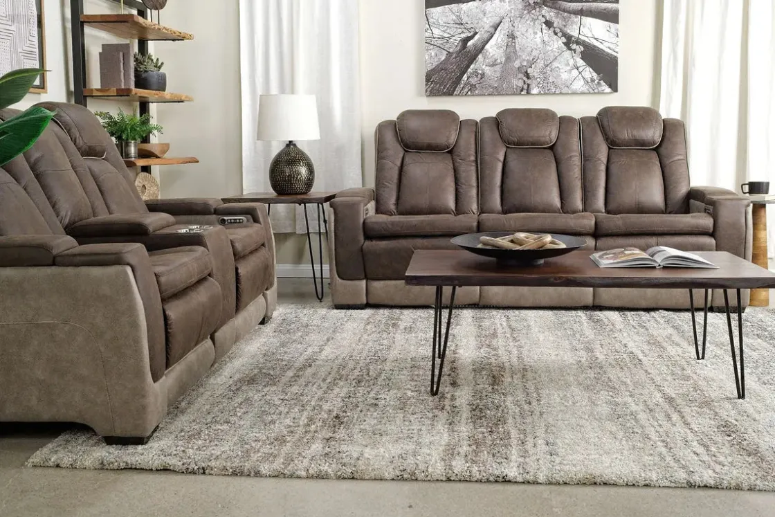 Mor Furniture Lantana 2 Power Console Loveseat In Rocky Gray/Brown
