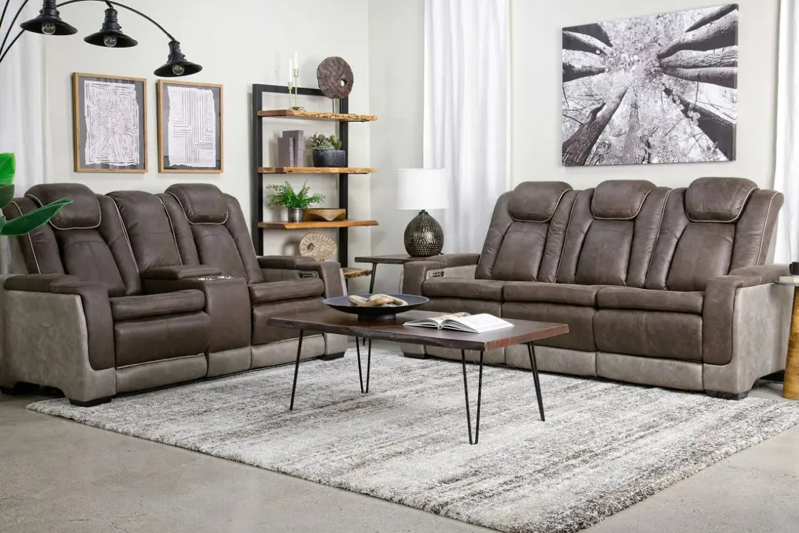 Mor Furniture Lantana 2 Power Console Loveseat In Rocky Gray/Brown
