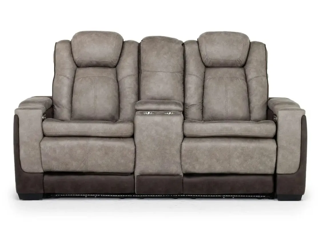 Mor Furniture Lantana 2 Power Console Loveseat In Rocky Gray/Brown