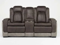 Mor Furniture Lantana 2 Power Console Loveseat In Rocky Gray/Brown