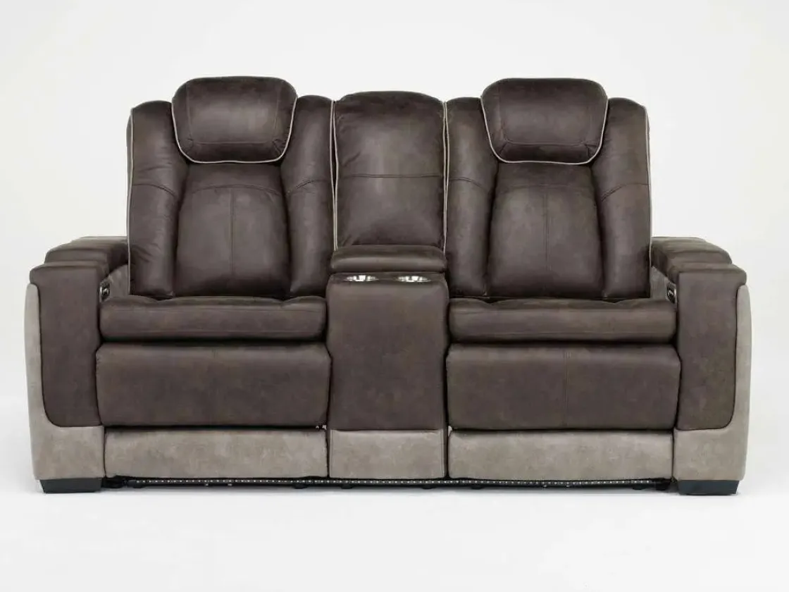 Mor Furniture Lantana 2 Power Console Loveseat In Rocky Gray/Brown