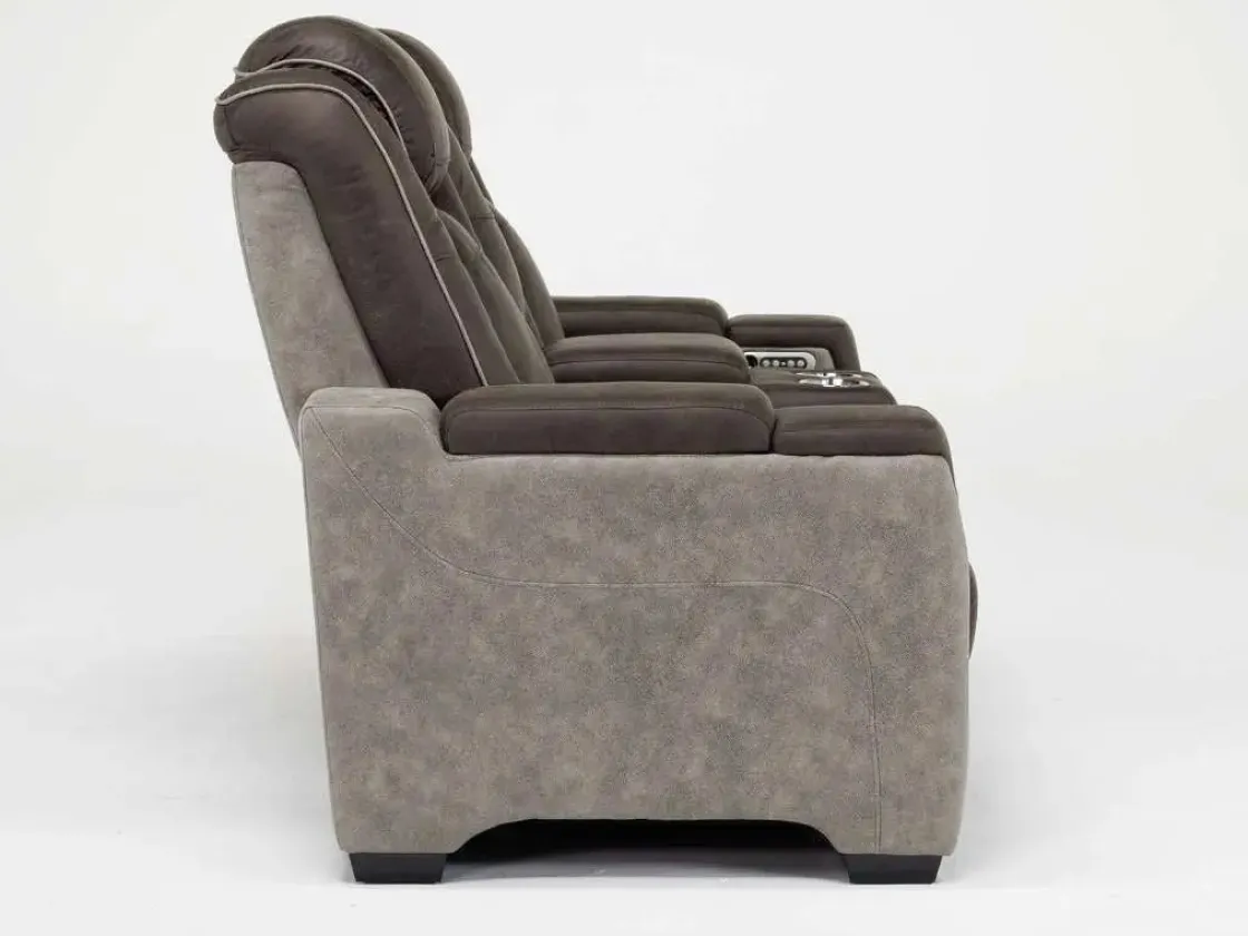Mor Furniture Lantana 2 Power Console Loveseat In Rocky Gray/Brown