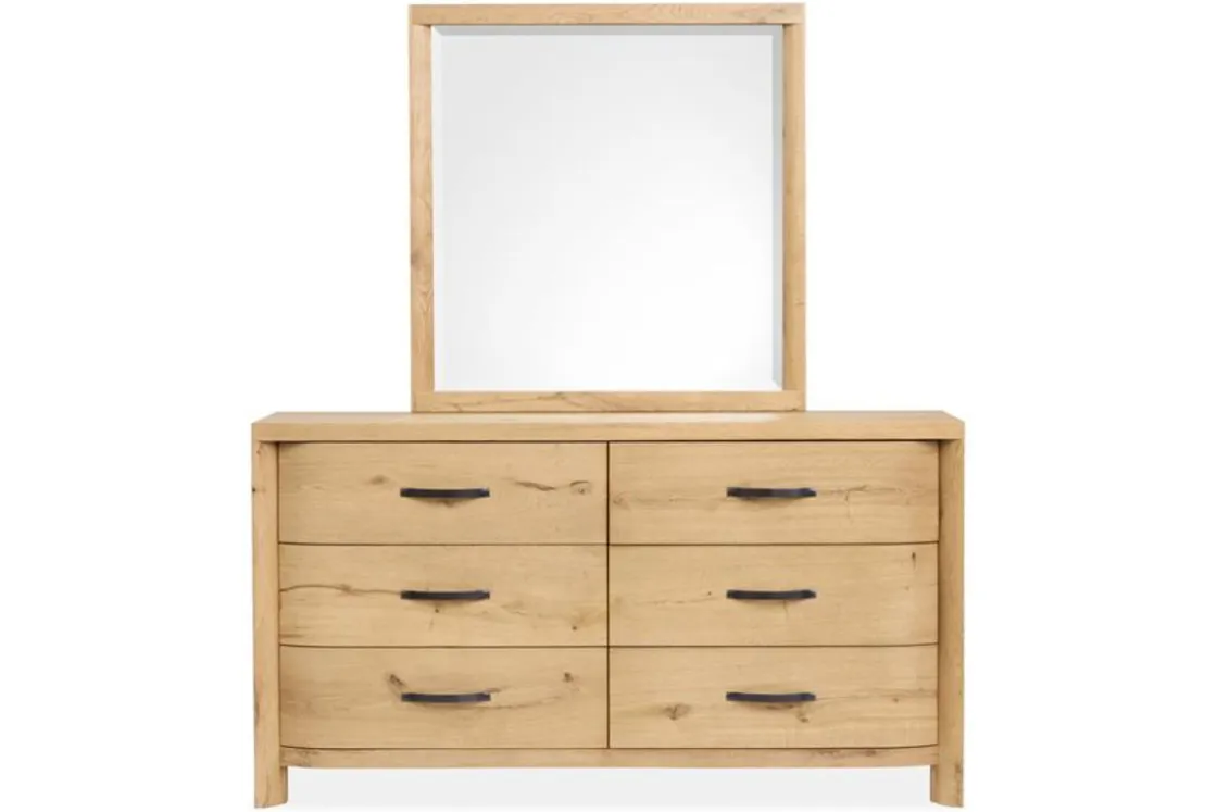 Mor Furniture Laramie Panel Bed, Dresser, Mirror & 2 Drawer Nightstand In Honey Wheat, Queen