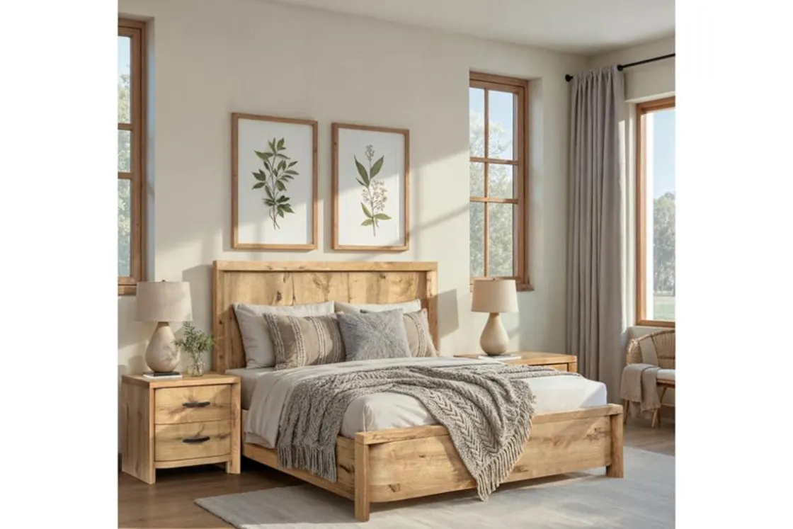 Mor Furniture Laramie Panel Bed In Honey Wheat, Queen