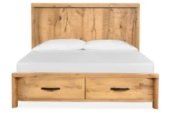 Mor Furniture Laramie Panel Bed W/ Storage, Dresser, Mirror & 2 Drawer Nightstand In Honey Wheat, Queen