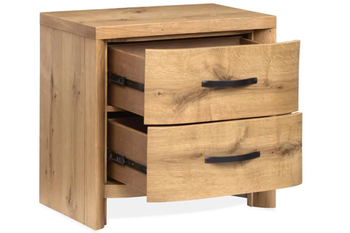 Mor Furniture Laramie Panel Bed W/ Storage, Dresser, Mirror & 2 Drawer Nightstand In Honey Wheat, Queen