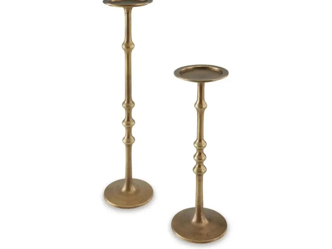 Mor Furniture Larwick Candleholders In Antiqued Brass Finish, Set Of 2