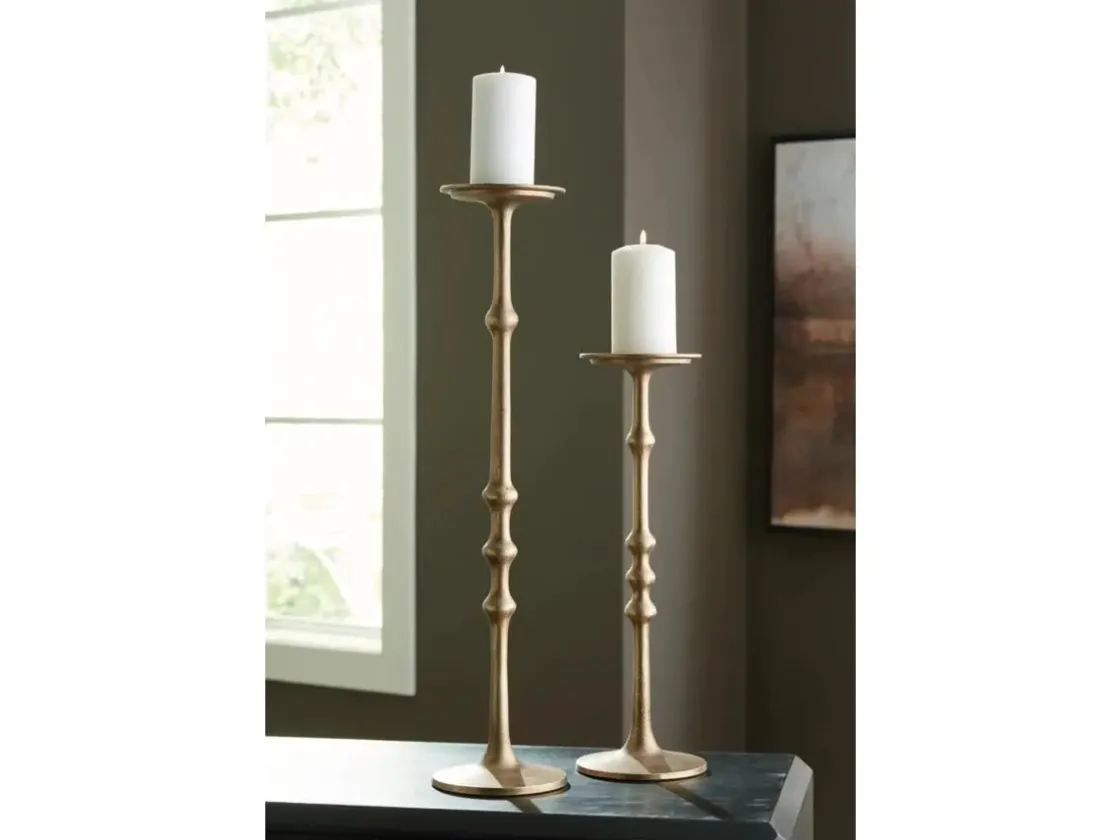 Mor Furniture Larwick Candleholders In Antiqued Brass Finish, Set Of 2