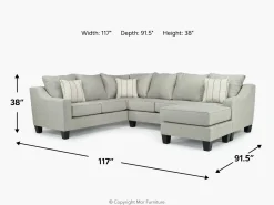 Mor Furniture Lucy Tux Sofa Chaise Sectional In Splash Linen, Right Facing