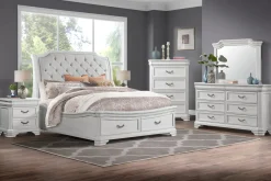 Mor Furniture Lyndhurst Sleigh Bed W/ Storage, Dresser, Mirror & Nightstand In Vintage White, Queen