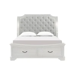 Mor Furniture Lyndhurst Sleigh Bed W/ Storage, Dresser, Mirror & Nightstand In Vintage White, Queen