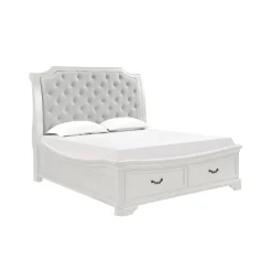 Mor Furniture Lyndhurst Sleigh Bed W/ Storage, Dresser, Mirror & Nightstand In Vintage White, Queen