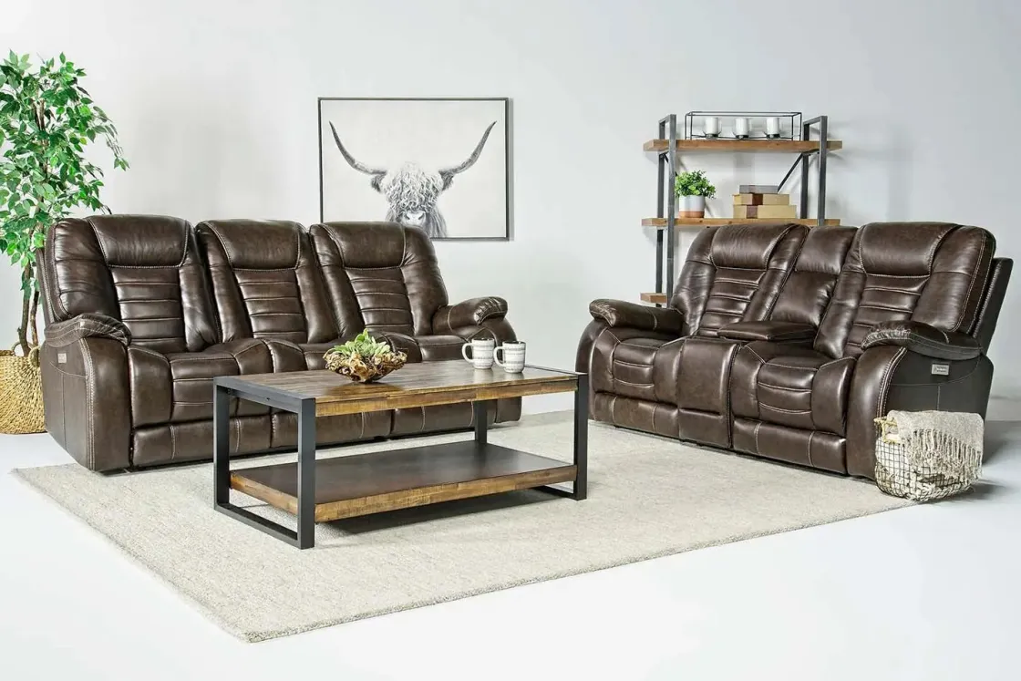 Mor Furniture Malibu 3 Power Console Loveseat W/ Wireless Charger In Leather