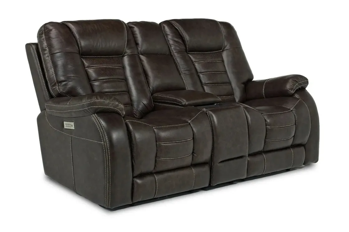 Mor Furniture Malibu 3 Power Console Loveseat W/ Wireless Charger In Leather