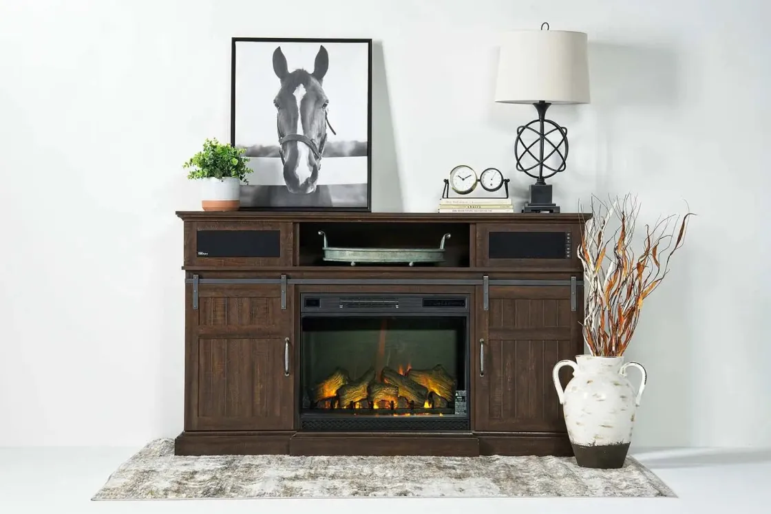 Mor Furniture Manning Bluetooth Console W/ Fireplace Insert In White, 68 Inch
