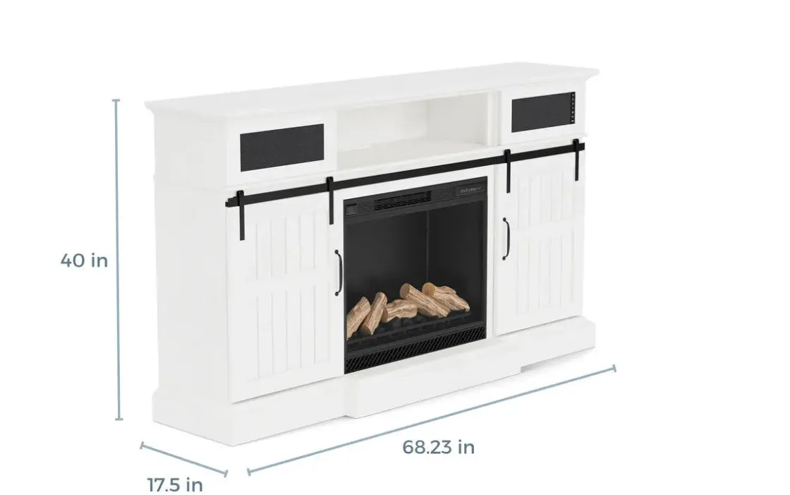 Mor Furniture Manning Bluetooth Console W/ Fireplace Insert In White, 68 Inch
