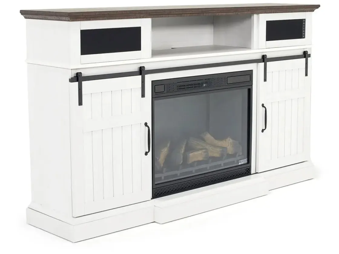 Mor Furniture Manning Bluetooth Console W/ Fireplace Insert In White, 68 Inch