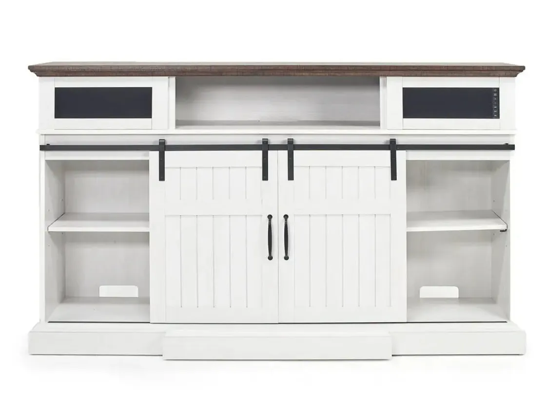 Mor Furniture Manning Bluetooth Console W/ Fireplace Insert In White, 68 Inch