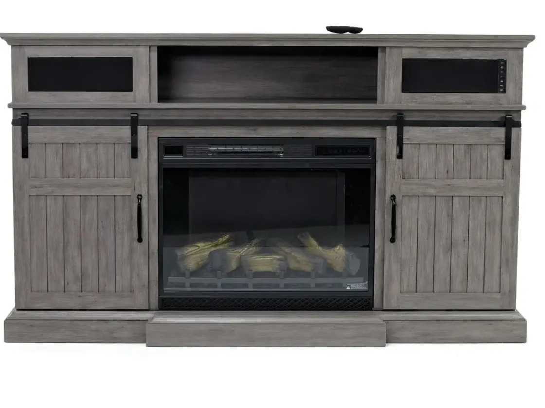 Mor Furniture Manning Bluetooth Console W/ Fireplace Insert In White, 68 Inch