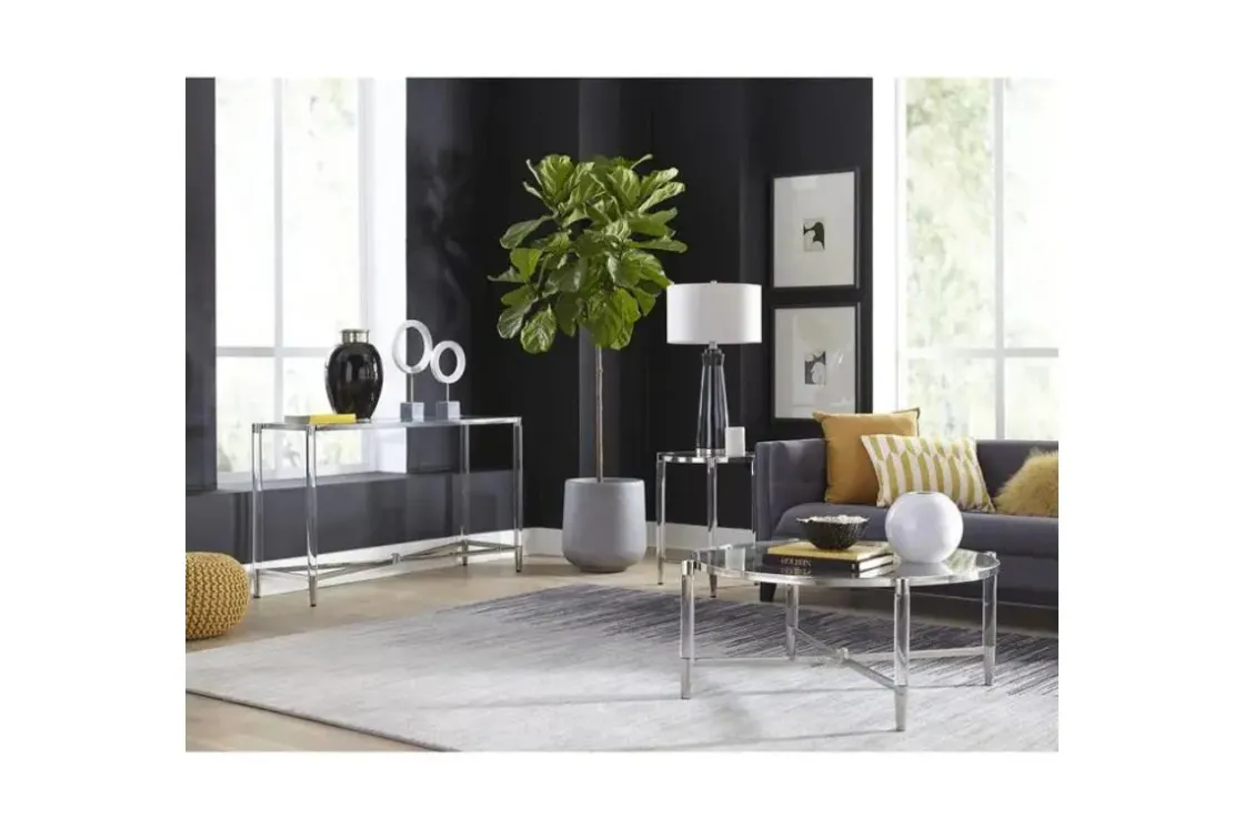 Mor Furniture Marilyn End Table In Glass/Acrylic/Polished Stainless Steel