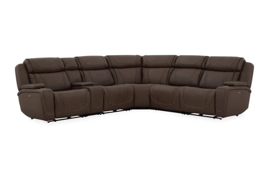 Mor Furniture Max 6 Piece 2 Power Sectional In Aline Timber Leather