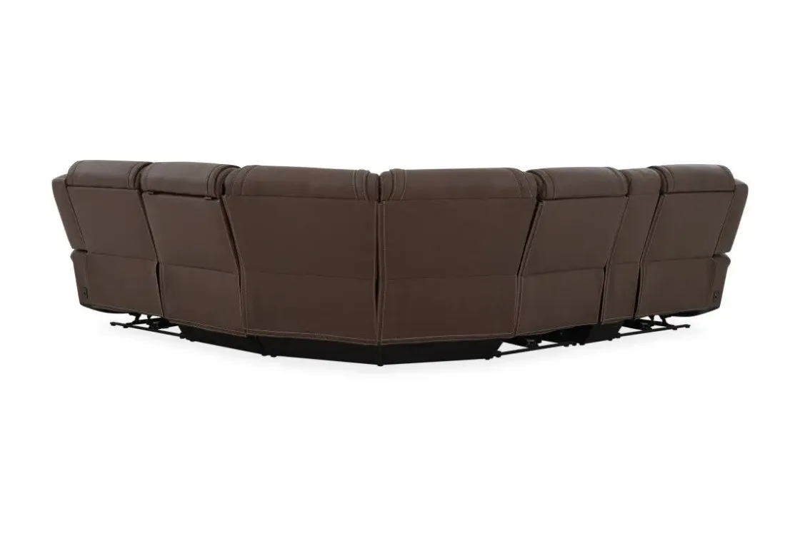 Mor Furniture Max 6 Piece 2 Power Sectional In Aline Timber Leather