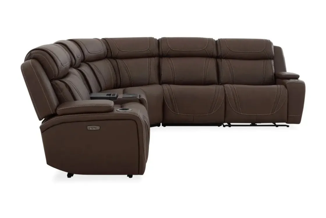 Mor Furniture Max 6 Piece 2 Power Sectional In Aline Timber Leather