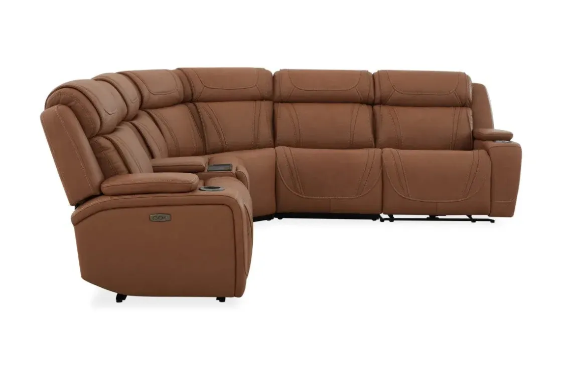 Mor Furniture Max 6 Piece 2 Power Sectional In Aline Timber Leather