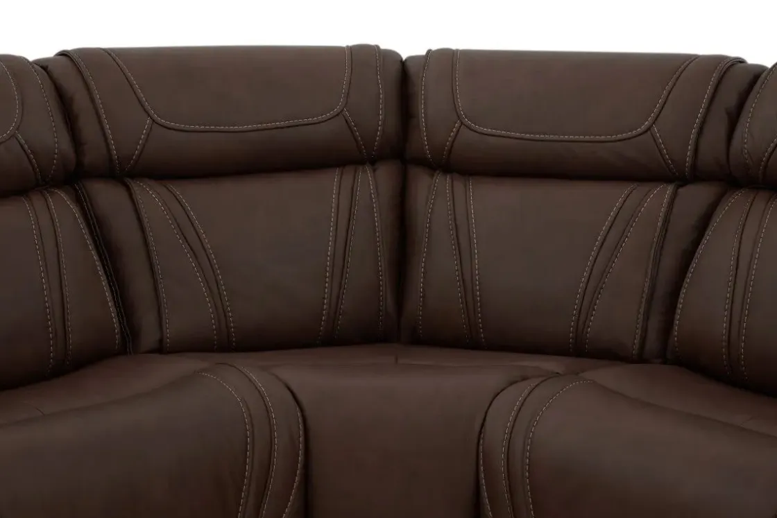 Mor Furniture Max 6 Piece 2 Power Sectional In Aline Timber Leather
