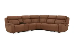 Mor Furniture Max 6 Piece 2 Power Sectional In Aline Timber Leather