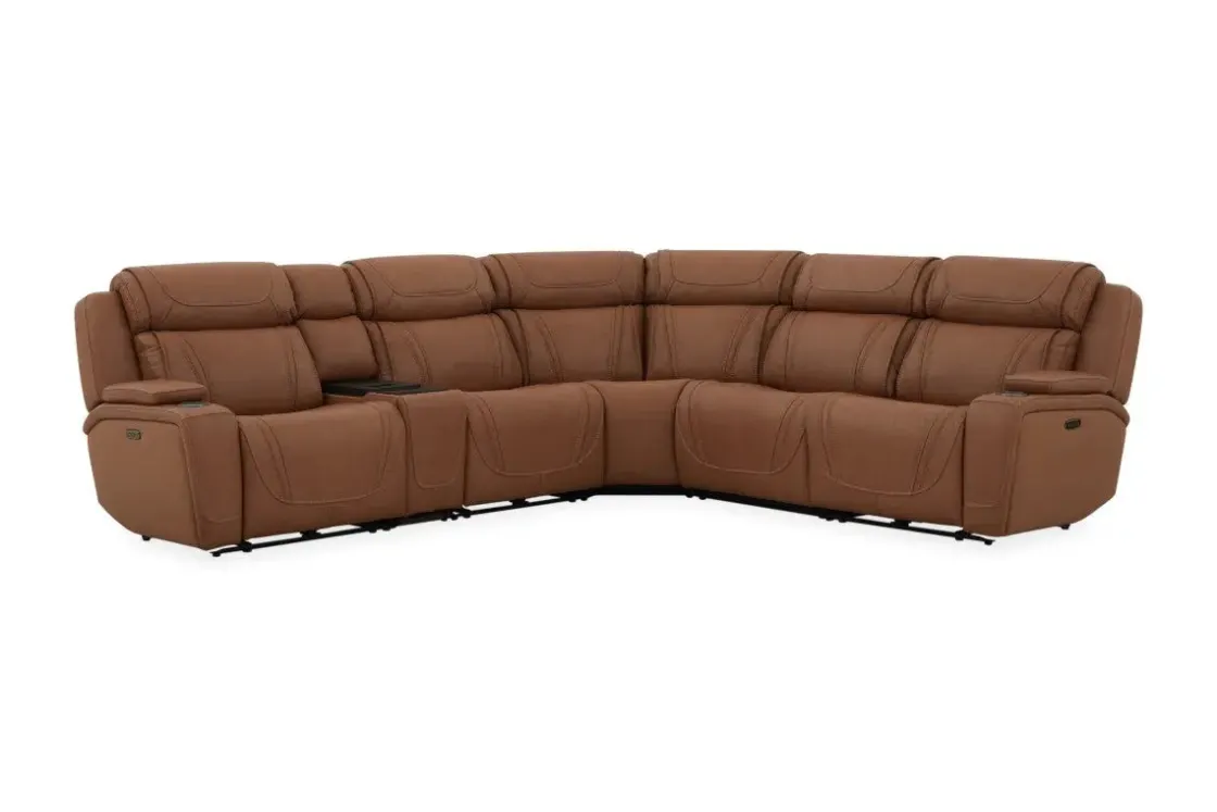Mor Furniture Max 6 Piece 2 Power Sectional In Aline Timber Leather
