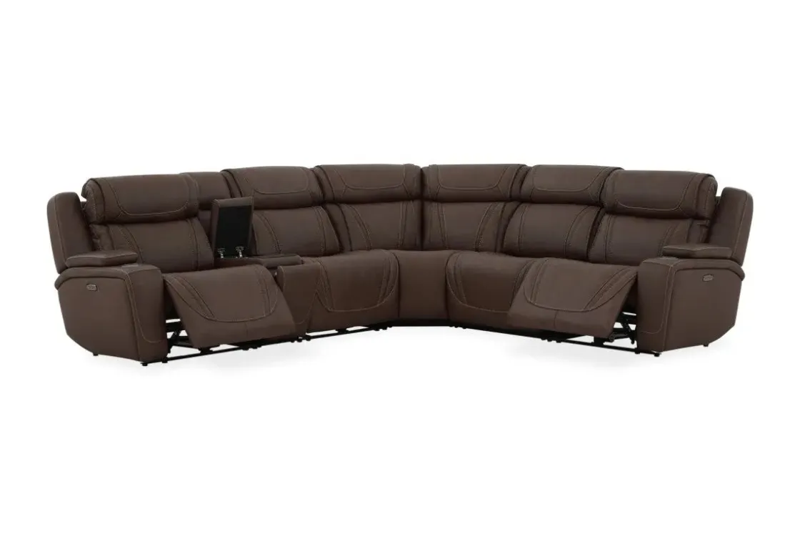 Mor Furniture Max 6 Piece 2 Power Sectional In Aline Timber Leather