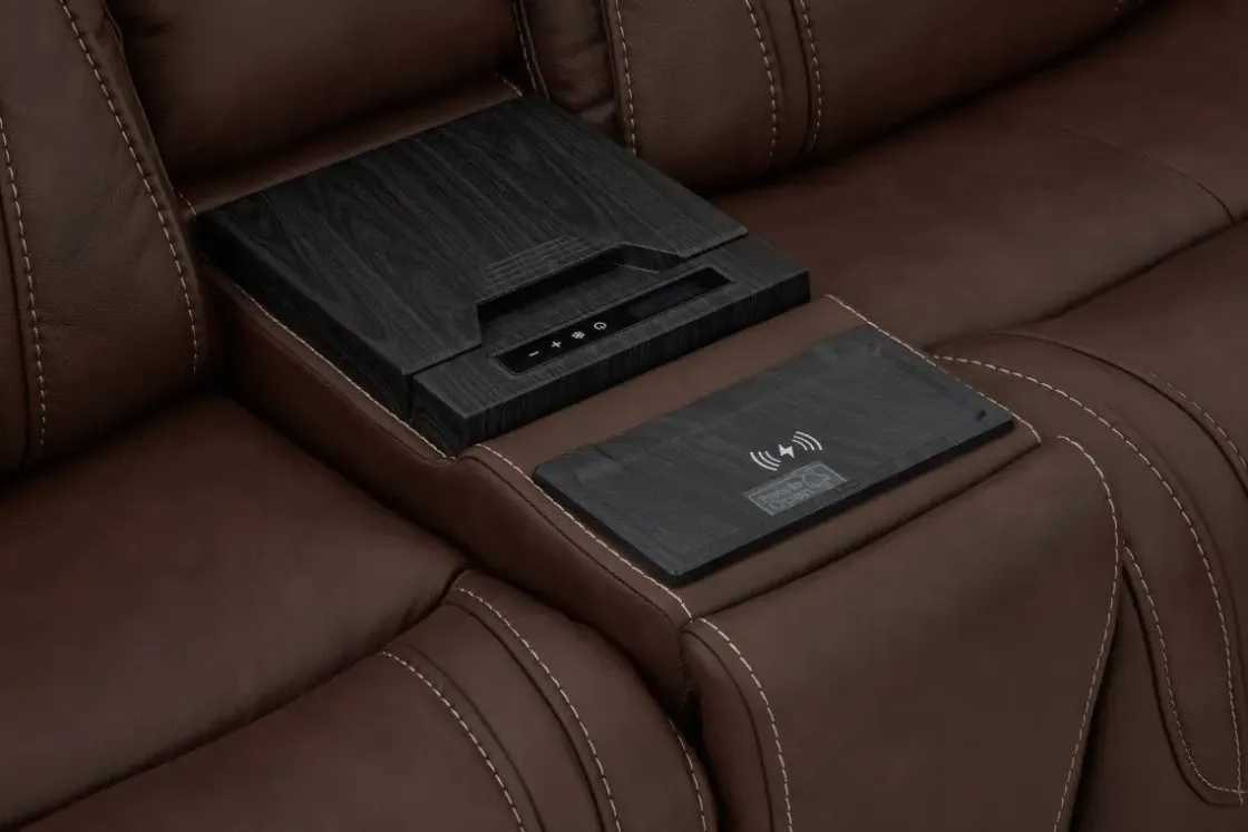 Mor Furniture Max 6 Piece 2 Power Sectional In Aline Timber Leather