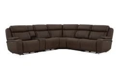 Mor Furniture Max 6 Piece 2 Power Sectional In Aline Timber Leather